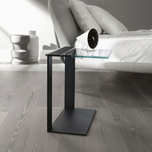 Contemporary side table - JOLIET - TONELLI Design - smoked glass / chromed metal / rectangular