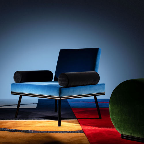 Contemporary armchair - RUE DU MAIL  - LELIEVRE - velvet / ash / lacquered wood