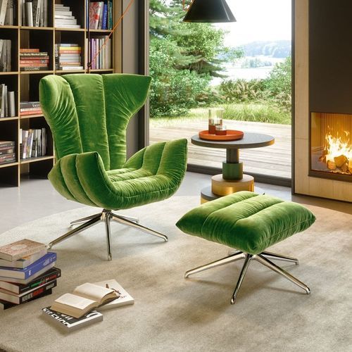 Contemporary armchair - CASSIA - BRETZ - fabric / wooden / with footrest