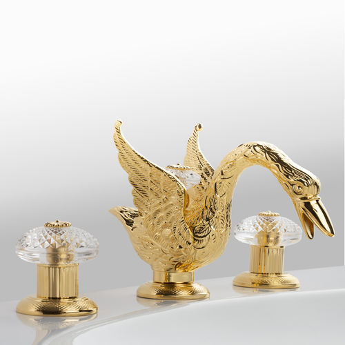 Double-handle washbasin mixer tap - C45-1301 CYGNE AIL&Eacute; - Cristal&Bronze - countertop / brass / gold