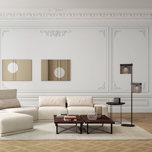 Contemporary coffee table - PONTON - CINNA - tempered glass / walnut / chrome steel