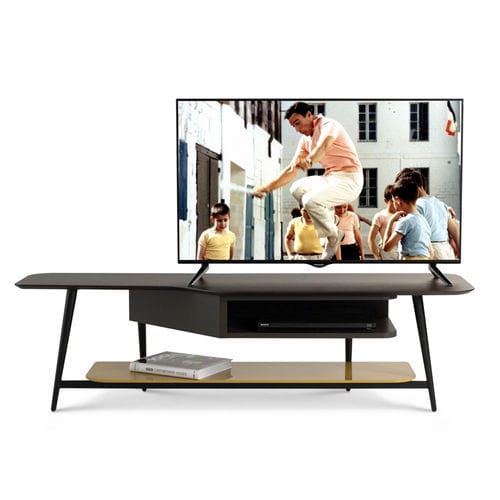 Contemporary TV cabinet - OCTET - ROCHE BOBOIS - with DVD player shelf / lacquered glass / lacquered metal