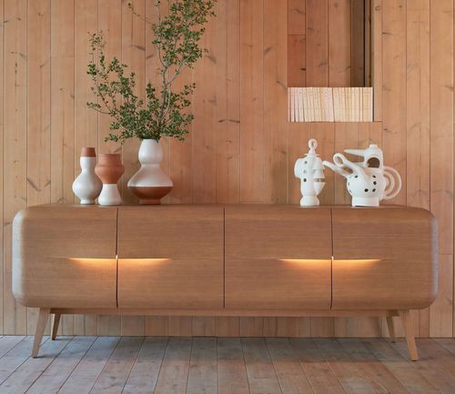 Contemporary sideboard - WHISPER - ROCHE BOBOIS - wood veneer / with built-in lighting / 4-legged