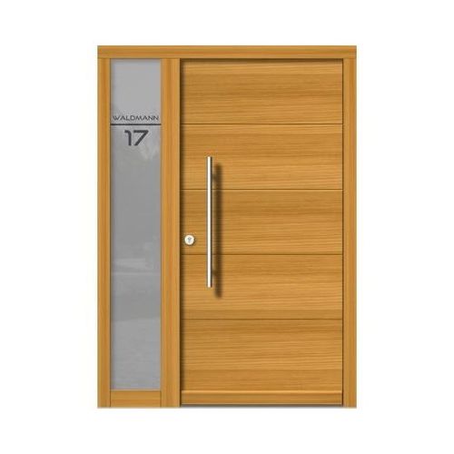 Entry door - MODERN : H107+ST - M SORA - wooden / swing / semi-glazed