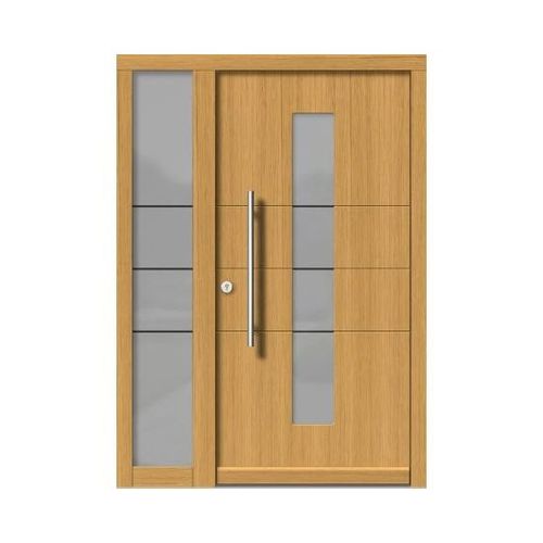 Entry door - MODERN : H147+ST - M SORA - wooden / swing / semi-glazed