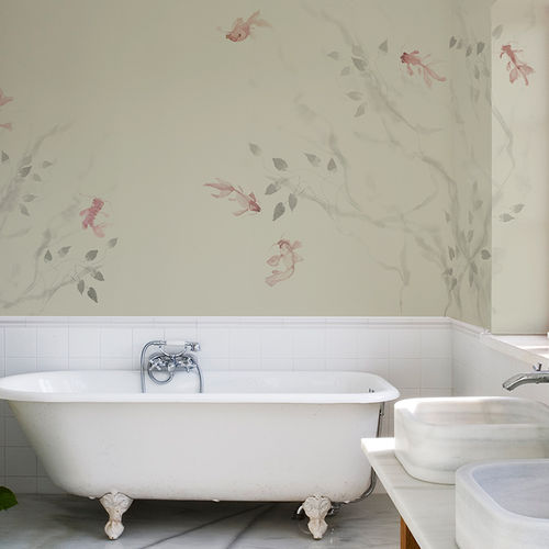 Traditional wallpaper - AQUARIA - BuenaVentura - cotton / animal motif / blue