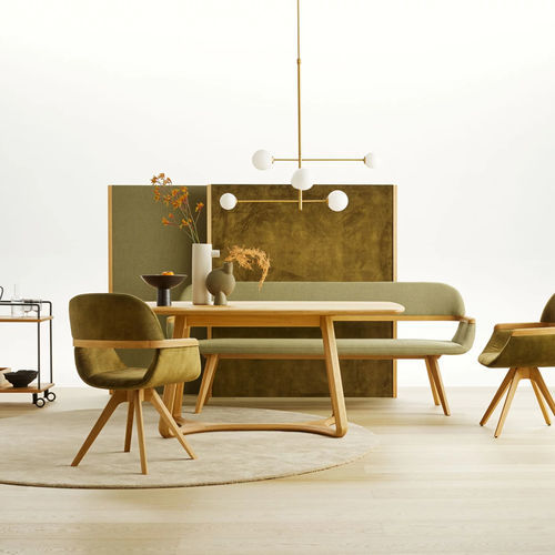 Contemporary upholstered bench - GINO - ANREI - Reisinger GmbH - fabric / oak base / beech base