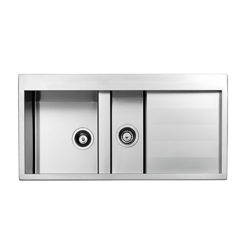 Double kitchen sink - AMALTHEA : SQ1002I - Apell S.p.A. - with drainboard / stainless steel / overmount
