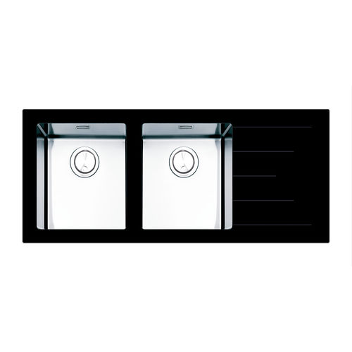 Double kitchen sink - PURA : PU1162I - Apell S.p.A. - with drainboard / stainless steel / overmount