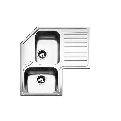 Double kitchen sink - ANGOLO : ROAN2B90I - Apell S.p.A. - with drainboard / stainless steel / overmount