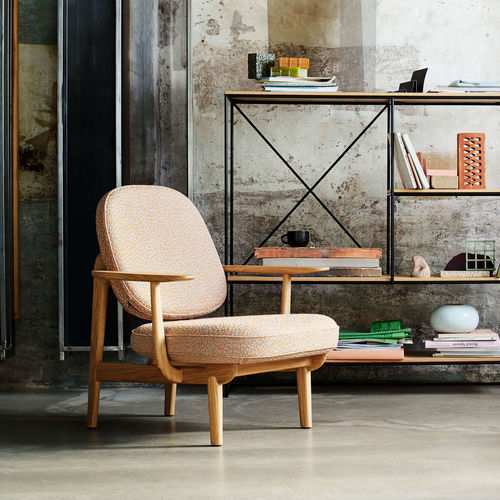 Contemporary armchair - FRED™ - Fritz Hansen - leather / fabric / solid wood