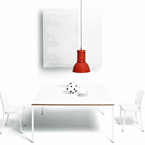 Contemporary dining table - Quadrato - DePadova - HPL / painted steel base / rectangular