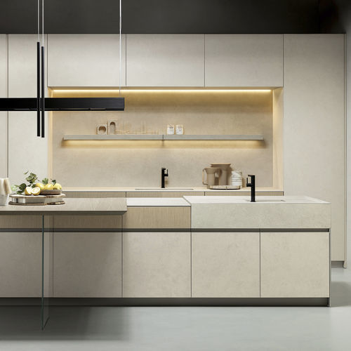 Contemporary kitchen - LAIN ANTIS - Euromobil spa - sandstone / laminate / island
