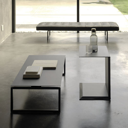 Contemporary coffee table - LUDWIG - desiree divani - MDF / leather / painted metal base