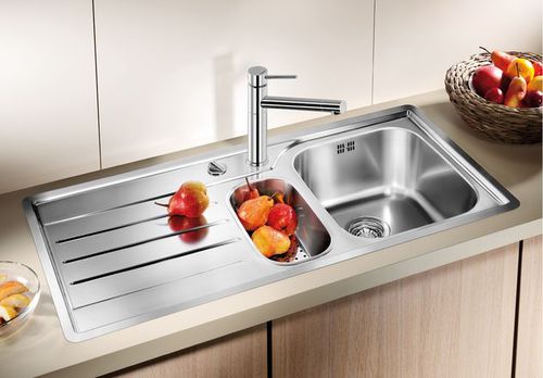 Double kitchen sink - MEDIAN 6 S-IF - BLANCO GmbH + Co KG - with drainboard / stainless steel / overmount