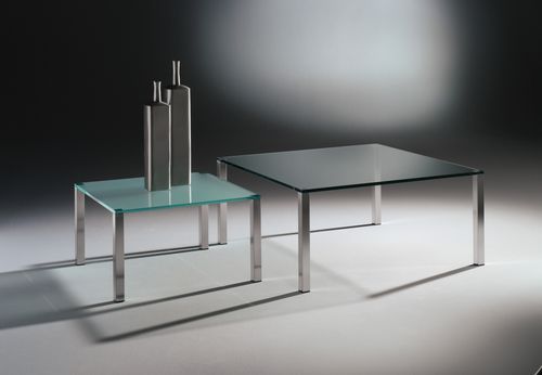 Contemporary coffee table - QUADRO - Dreieck GmbH - glass / polished stainless steel / smoked glass