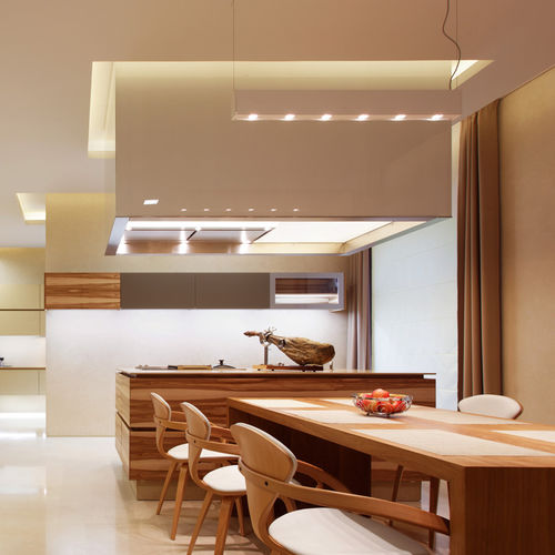 Contemporary kitchen - Penthouse Berlin - eggersmann küchen GmbH & Co. KG - wood veneer / walnut / island