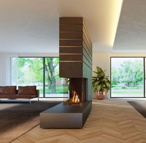 Gas fireplace - KALFIRE GP115/75R - Kalfire Fireplaces - hybrid / floor-mounted / island