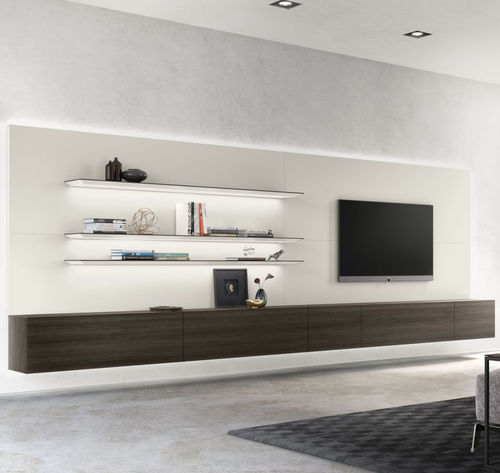 Contemporary TV wall unit - ALEA - Kettnaker GmbH & Co. KG Möbel-Manufaktur - lacquered wood / with shelves / gray