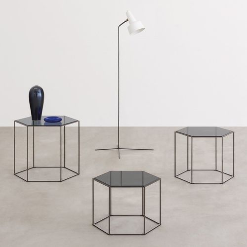 Contemporary side table - HEXAGON - DESALTO spa - glass / sheet metal / ceramic