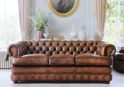Chesterfield sofa - EDWARD - Fleming & Howland - leather / brown / 3-seater