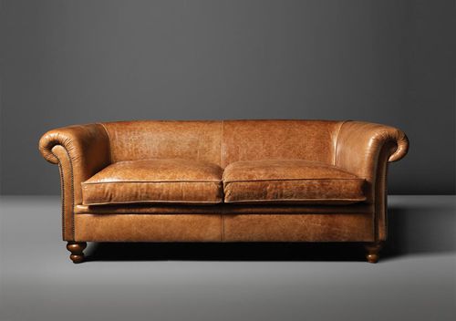 Traditional sofa - MADISON - Fleming & Howland - wool / leather / brown