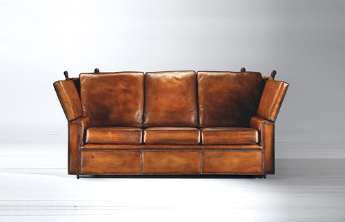 Traditional sofa - KNOLE - Fleming & Howland - leather / brown / 3-seater