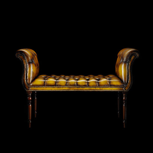Classic upholstered bench - WINDOW - Fleming & Howland - leather / wooden base / golden