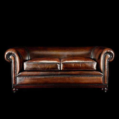 Traditional sofa - CHARLES CHURCHILL - Fleming & Howland - leather / on casters / brown