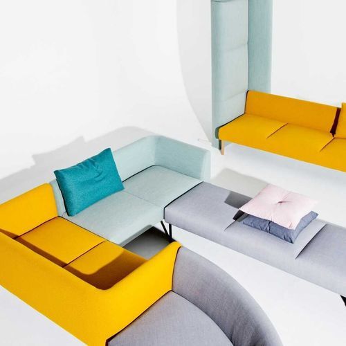 Contemporary upholstered bench - NOOA  - Martela - fabric / wooden base / metal base