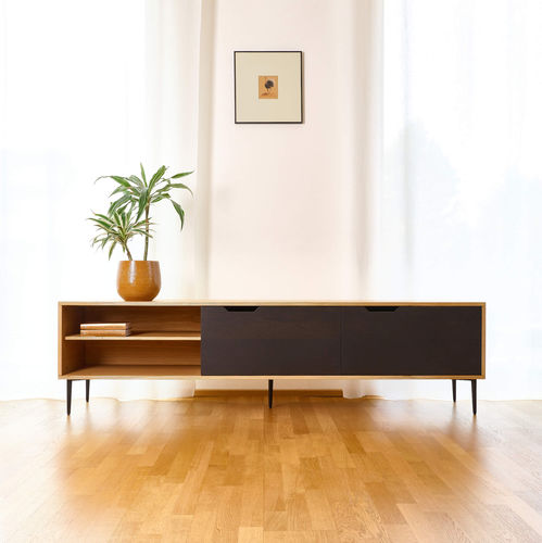 Contemporary TV cabinet - TV-stand NOBLE - Radis Furniture - lowboard / with shelves / oak