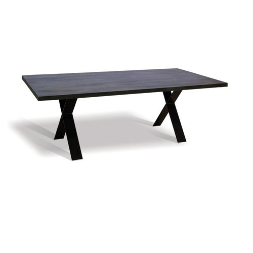 Contemporary table - XAVIER - Ecomatrix SRL - oak / oiled wood / painted steel base