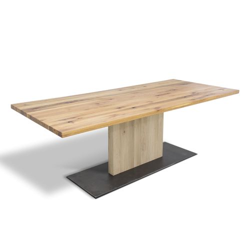 Contemporary table - LEEDS - Ecomatrix SRL - oak / oiled wood / steel base