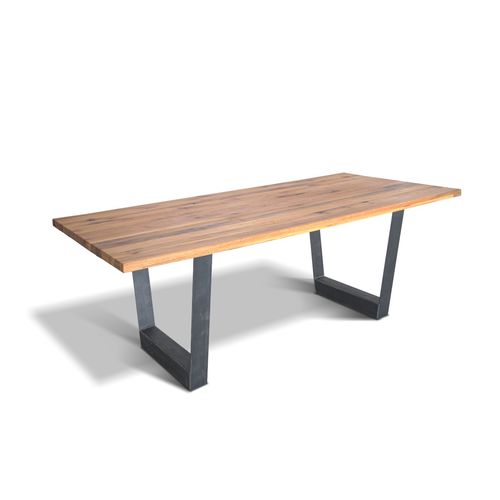 Contemporary table - ADRIANO - Ecomatrix SRL - oak / oiled wood / painted steel base