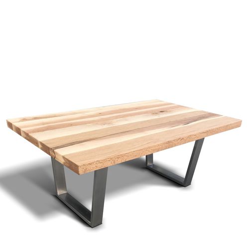 Contemporary coffee table - SLIM - Ecomatrix SRL - oak / stainless steel base / rectangular