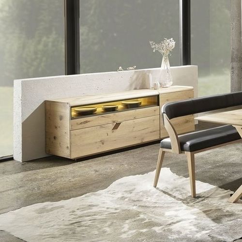 Contemporary sideboard - V-Cube - Voglauer Möbelwerk Gschwandtner & Zwilling GmbH & Co. KG - oak / metal / glass