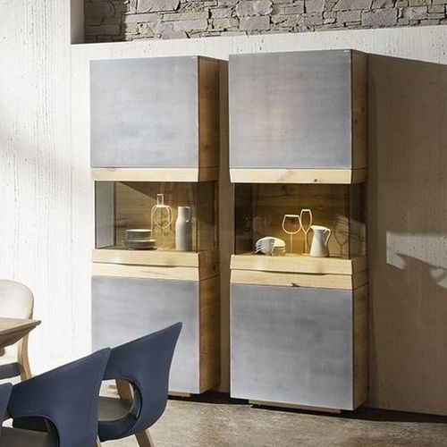 Contemporary display case - V-Organo OV64A series - Voglauer Möbelwerk Gschwandtner & Zwilling GmbH & Co. KG - oak / iron / with built-in lighting