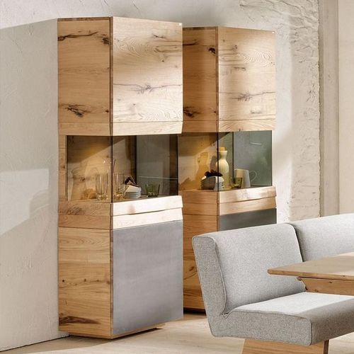 Contemporary display case - V-Organo - Voglauer Möbelwerk Gschwandtner & Zwilling GmbH & Co. KG - oak / iron / with built-in lighting