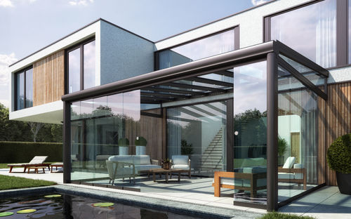 Patio canopy - CLIMAX PANORAMA - SKYLUX - aluminum / glass / contemporary