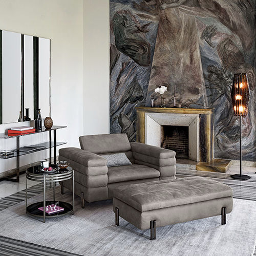 Contemporary ottoman - MAYFAIR - arketipo - velvet / leather / rectangular