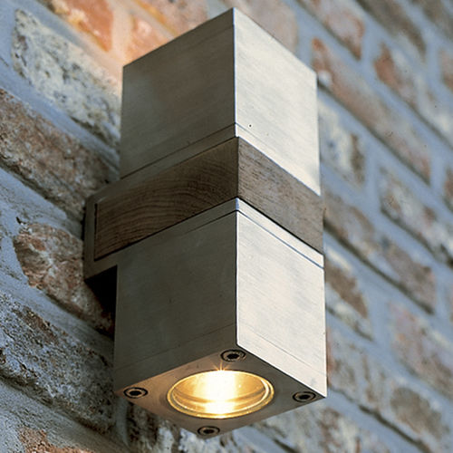 Contemporary wall light - Q-BIC - Royal Botania - outdoor / stainless steel / teak