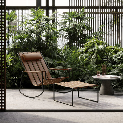 Minimalist design armchair - STRAPPY - Royal Botania - synthetic leather / stainless steel / with footrest