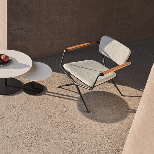 Contemporary armchair - EXES - Royal Botania - fabric / teak / aluminum