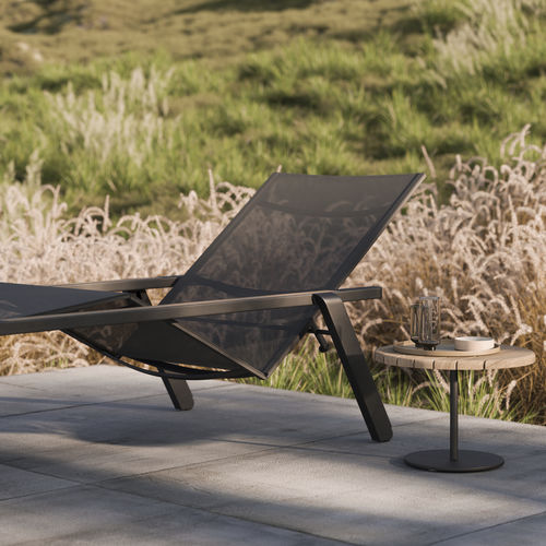 Contemporary side table - BUTLER - Royal Botania - teak / ceramic / stainless steel base