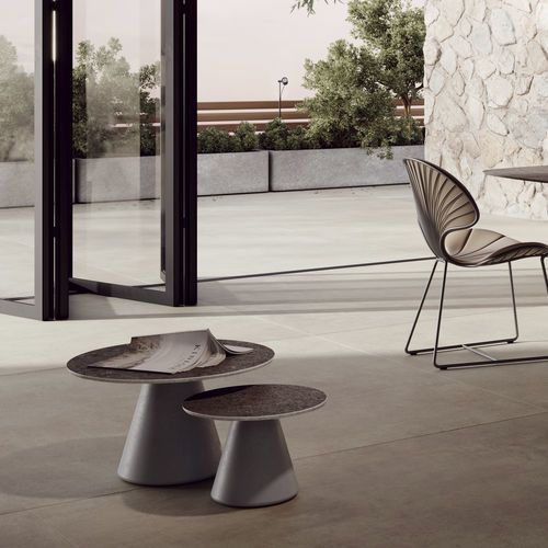 Contemporary side table - CONIX - Royal Botania - teak / ceramic / lava stone