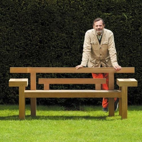 Contemporary garden bench - NARA - Royal Botania - teak / with backrest / with armrests