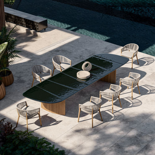 Contemporary dining table - REGALIZ  - Royal Botania - glass / pebble / ceramic