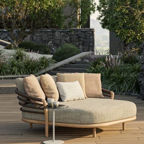 Contemporary daybed - ARCHY  - Royal Botania - fabric / teak / wooden