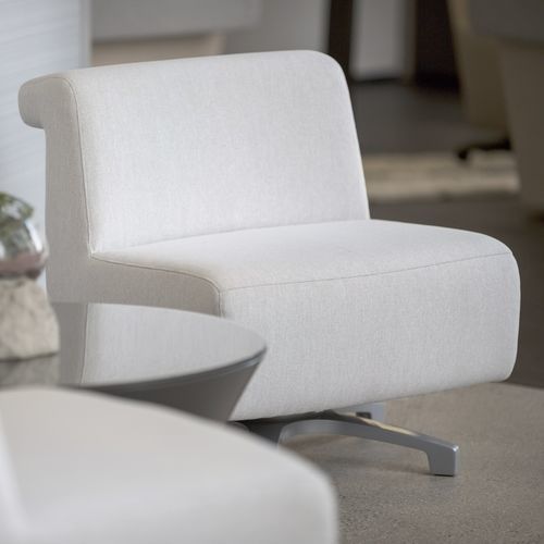 Contemporary fireside chair - LINGER - Allsteel - fabric / metal / high back