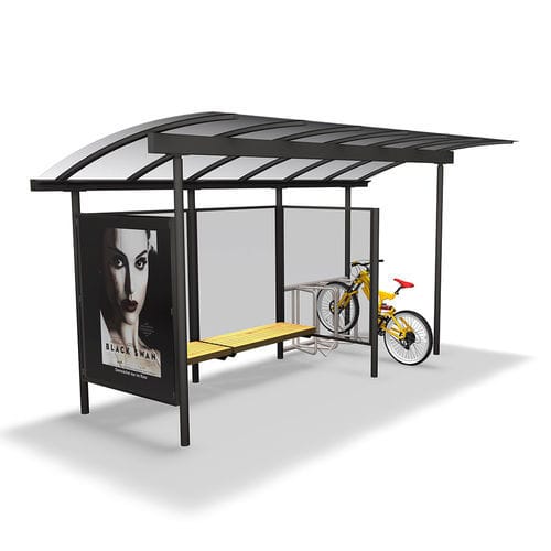 Metal bus shelter - COMBI - GUYON - exotic wood / polycarbonate / acrylic